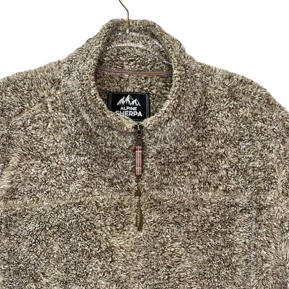 Alpine Sherpa Jacket Mens Members Mark Sweater 2XL Putty Brown Pullover 1/4 Zip - Picture 2 of 8